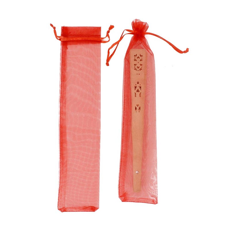 Bezall 50Pcs Red Organza Hand Fan Bags, 2x10 Inches Sheer Christmas Favors Drawstring Pouches Wedding Party Folding Fan Gift Bags - Image 5
